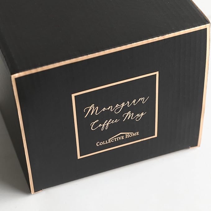 COLLECTIVE HOME - Monogram Ceramic Mugs, 15 oz Golden Initial Coffee Cups, Elegant Alphabet Tea Mugs, Elegant Personalized Mug with Gift Box, Luxurious Cups for Office and Home (w)-Ruum Studio Home