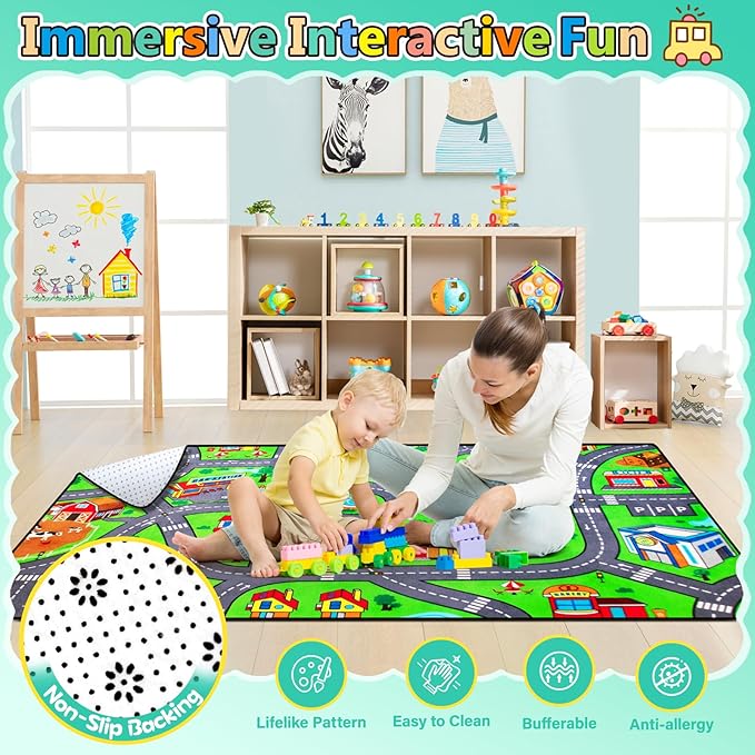 Kids Rug, City Road Rug for Kids,6x9 Ft Car mats for Toy Cars, Realistic Colors Perfect for Children and Baby Play Mat, Non-Slip Classroom Carpet-Ruum Studio Home