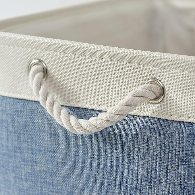 TcaFmac Storage Bins for Organization - Large 3 Pack Canvas Storage Basket for Shelves with Handles, Collapsible Baskets for Organizing for Closet Dog Laundry (White & Blue16x12x8 inch)-Ruum Studio Home
