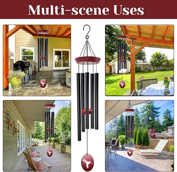 Hummingbird Wind Chimes – 33" Outdoor Tuned Melody Wind Chime, Soothing Memorial Gift for Mom & Grandma, Weather-Resistant Metal Chimes for Garden, Patio, Yard & Home Décor-Ruum Studio Home