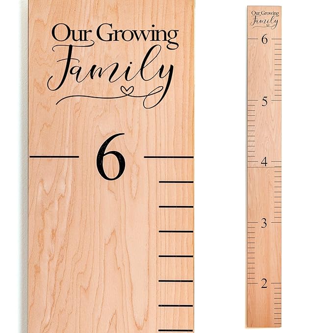 Wooden Growth Chart – Kids Height Chart, Wall Measurement for Kids, Height Chart for Wall, Growth Ruler for Children – Our Growing Family, Natural (63"x6.7")-Ruum Studio Home