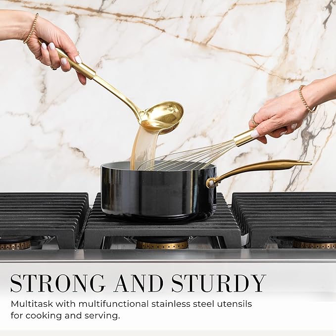 Styled Settings Black and Gold Cooking Utensils Set - 7-Piece Silicone Utensils Set Include Spatula Holder for Nonstick Cookware and Modern Kitchens - Stylish Black and Gold Kitchen Accessories-Ruum Studio Home