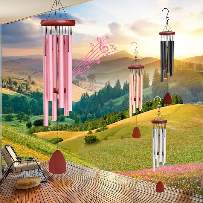 Large Aluminium Wind Chimes Outside, Soothing Melodic Memorial Sympathy Wind Chime, Suitable Outdoor Garden Decor, Gift for Mom Women Neighbors (Pink Wind Chimes-36)-Ruum Studio Home