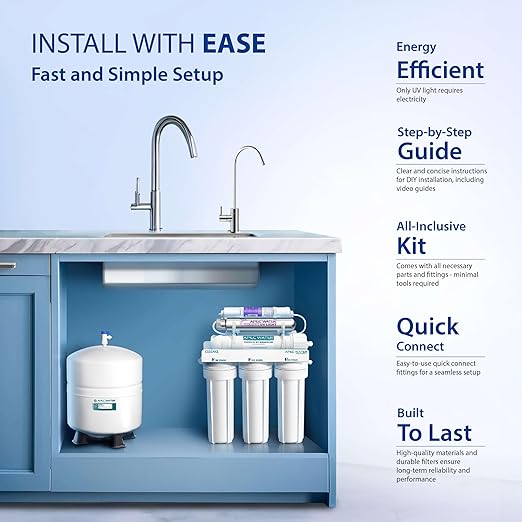 APEC Water System ROES-PHUV75 Essence Series Top Tier Alkaline Mineral pH+ and UV Ultra-Violet Sterilizer 75 GPD 7-Stage Ultra Safe Reverse Osmosis Drinking Water Filter System-Ruum Studio Home