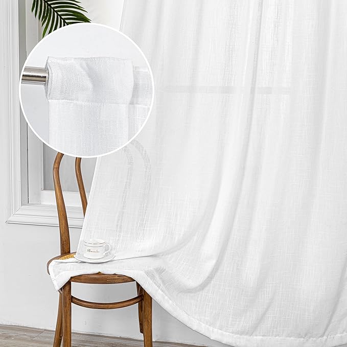 MYSKY HOME Short Curtains for Bedroom Small Windows, Light Filtering Sheer Drapes Boho Decor Country Style Kitchen Bathroom Panels Set, Light Filtering Privacy Blind, 50x54, White, 2 Pieces-Ruum Studio Home