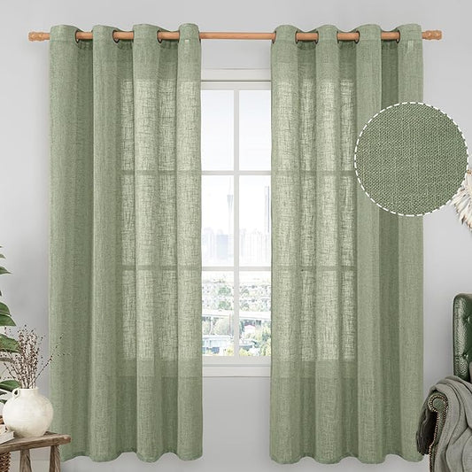 LAMIT Linen Blended Curtains 72 inch for Bedroom, Linen Textured Light Filtering Drapes Bronze Grommet Boho Neutral Panels for Farmhouse/Living Room, 2 Panels, 52 x 72 Inch, Sage Green-Ruum Studio Home