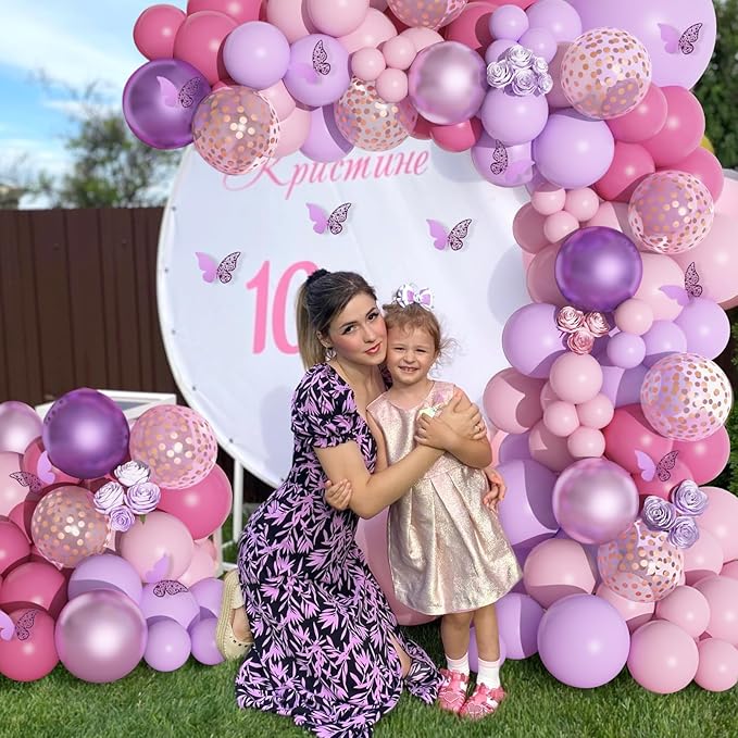 Amandir 175Pcs Pink and Purple Balloon Garland Arch Kit Butterfly Baby Shower Decorations for Girl, Lavender Purple Dusty Pink Balloon for Women Birthday Bridal Shower Wedding Party Supplies-Ruum Studio Home