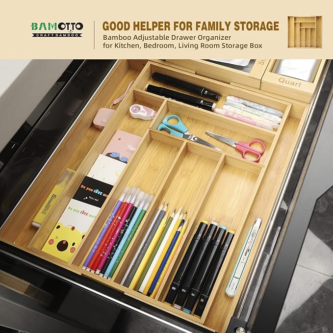 Expandable Bamboo Drawer Organizer – Large 20"x16.9" Size with Adjustable Dividers – for Kitchen Utensils, Knives, Cutlery, Flatware & Silverware Storage Tray-Ruum Studio Home