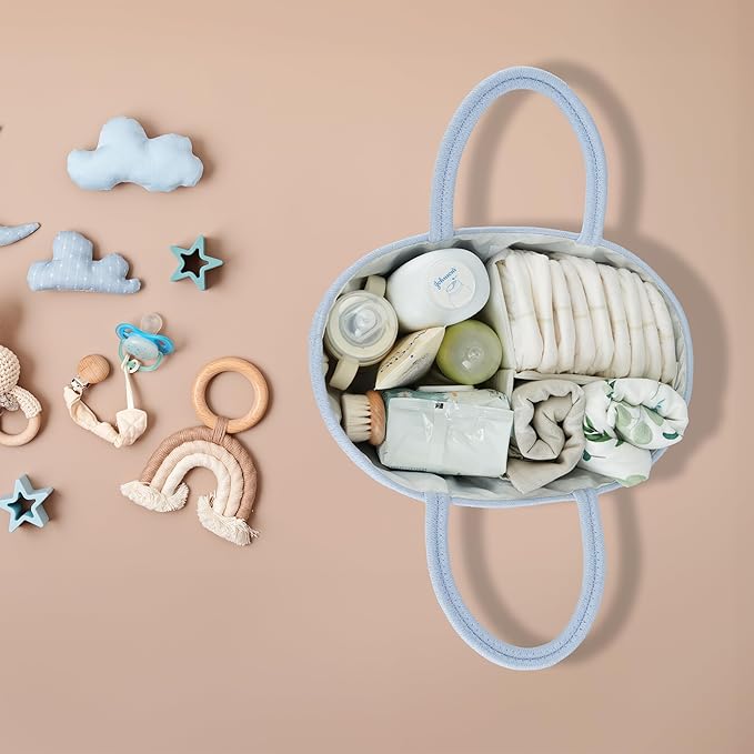 Diaper Caddy Organizer Cotton Rope Baby Basket Nursery Storage and Portable Tote Bag for Car Ideal Baby Shower Gifts and Registry Must-Have for Newborn Essentials blue-Ruum Studio Home