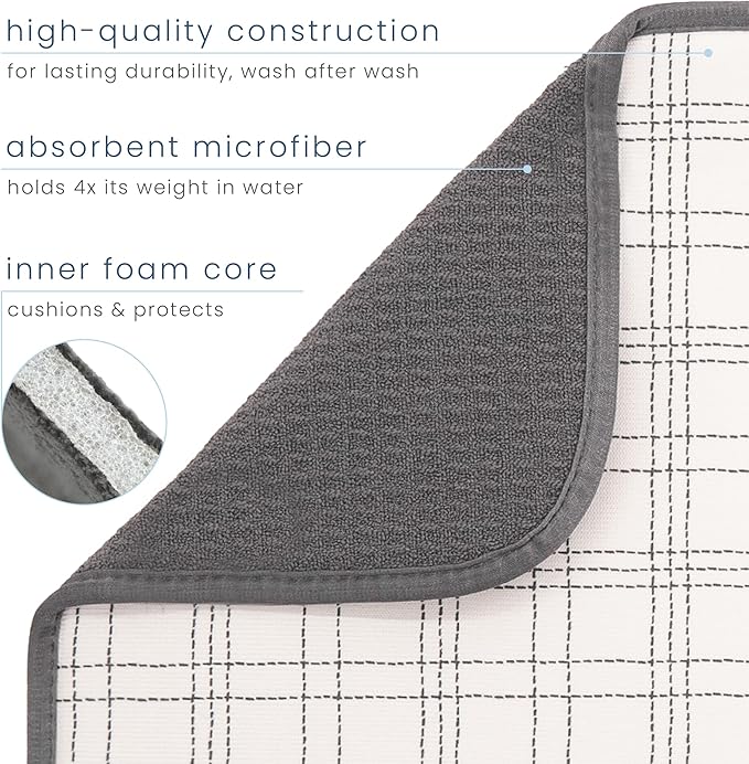 S&T INC. Dish Drying Mat, 16” x 18”, Absorbent Microfiber Kitchen Counter Mat, Dish Drying Pad for Dishes, Utensils, Pots and Pans, Large, Stitched Plaid-Ruum Studio Home