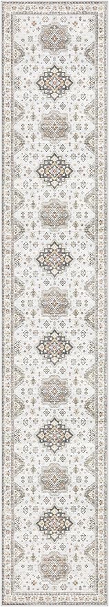 Washable 2.6x14 Runner Rug - Area Rugs Neutral Vintage Distressed Floral Farmhouse Boho Large Soft Floor Rug Indoor Carpet for Hallway Entryway Home - Blue Brown-Ruum Studio Home