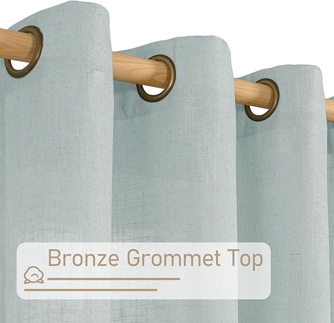 LAMIT Living Room Linen Curtains 90 Inch for Bedroom, Bronze Grommet Linen Textured Sheer Curtains Light Filtering Burlap Drapes for Farmhouse, 2 Panels, 52 x 90 Inch, Greyish Blue-Ruum Studio Home
