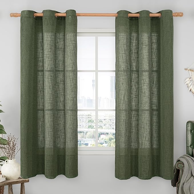 LAMIT Olive Green Linen Curtains 63 Inch Length 2 Panels for Bedroom, Light Filtering Window Treatments Semi Sheer Neutral Drapes with Bronze Grommet for Farmhouse, 34 X 63 Inch-Ruum Studio Home