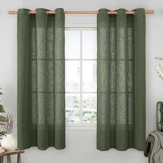 LAMIT Olive Green Linen Curtains 63 Inch Length 2 Panels for Bedroom, Light Filtering Window Treatments Semi Sheer Neutral Drapes with Bronze Grommet for Farmhouse, 34 X 63 Inch-Ruum Studio Home