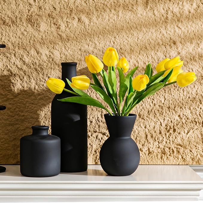 Fake Flowers in Vase for Centerpieces, Faux Flowers in Modern Ceramic Vase Set of 3 with 8 Artificial Autumn Chrysanthemums Home Decor-Ruum Studio Home