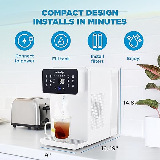 Ivation H2O Hot & Cold Countertop, Reverse Osmosis Water Filter, TDS Filter System, 4 Stage RO Water Filtration, 6 Temperature Presets, 3:1 Pure to Drain, Portable Plug-and-Play - White-Ruum Studio Home