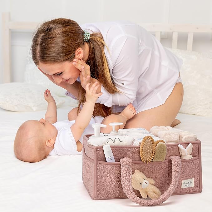 PeraBella Baby Diaper Caddy Organizer with Handle, Boy & Girl Shower Gift Basket, Portable Diaper Storage Basket Bin for Wipes, Newborn Baby Essentials Registry Search Must Haves, Car Caddy Organizer-Ruum Studio Home