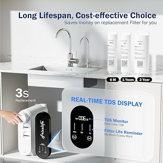 Frizzlife RO Reverse Osmosis Water Filtration System - 600 GPD Fast Flow Under Sink RO Water Filter, Tankless, Reduces TDS, 11 Stage, 2:1 Pure to Drain, Compact, BPA Free, PX600-Ruum Studio Home