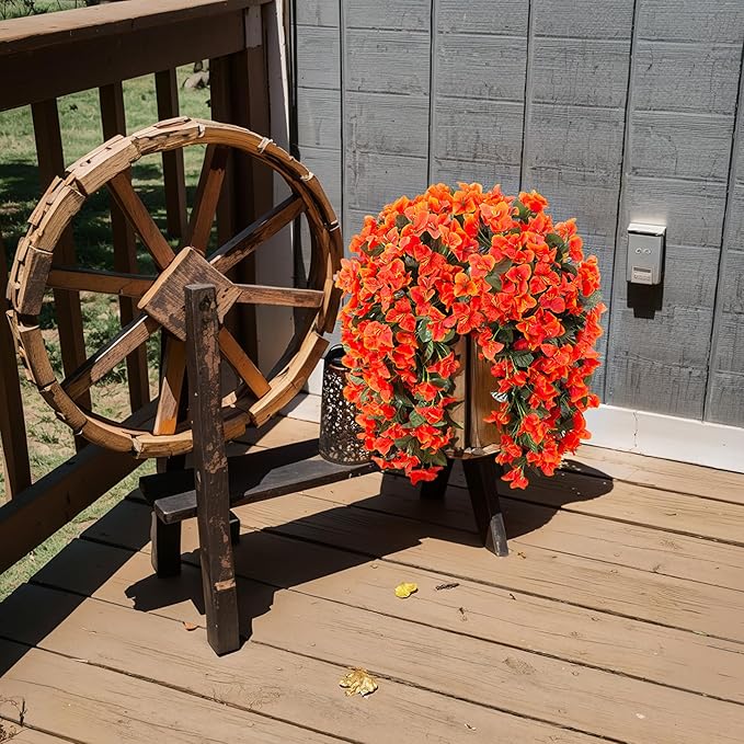 Artificial Bougainvillea Faux Flowers Plants for Outdoors Outside Fall Autumn Decor, 2 PCS Silk Trailing Vines UV Resistant Realistic Orange Fake Flowers for Planter Front Door Porch Patio Balcony-Ruum Studio Home