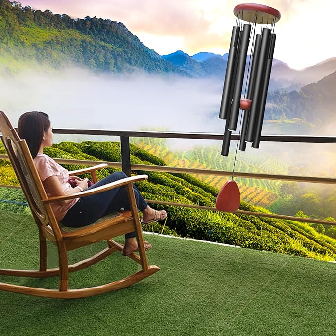 Large Aluminium Wind Chimes Outside, Soothing Melodic Memorial Sympathy Wind Chime, Suitable Outdoor Garden Decor, Gift for Mom Women Neighbors (Black Wind Chimes-36 in)-Ruum Studio Home