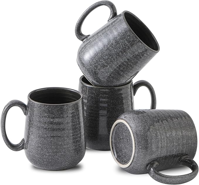 Hasense Dark Grey Coffee Mugs Set of 4, 12oz Ceramic Coffee Cups, Latte Mug with Large Handle for Coffee, Tea, Milk and Hot Cocoa,Easy Hold & Clean, Dishwasher & Microwave Safe-Ruum Studio Home