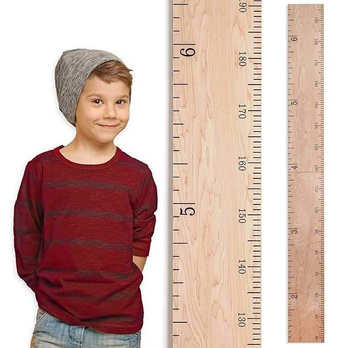 Wooden Growth Chart for Wall - Size Height Chart for Kids, Growth Measuring Board and Kids Height Wall Chart, Growth Chart for Kids, Height Chart for Wall - Natural (63"x6.7")-Ruum Studio Home