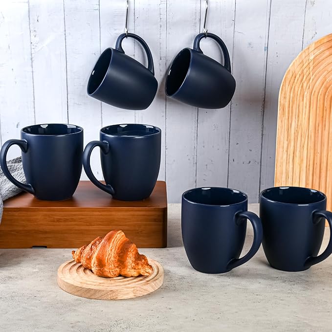 16oz Coffee Mugs Set of 6, Large Ceramic Modern Coffee Mugs With Handle For Tea,Latte,Cappuccino,Cocoa. Dishwasher.Microwave Safe (Matte Blue)-Ruum Studio Home