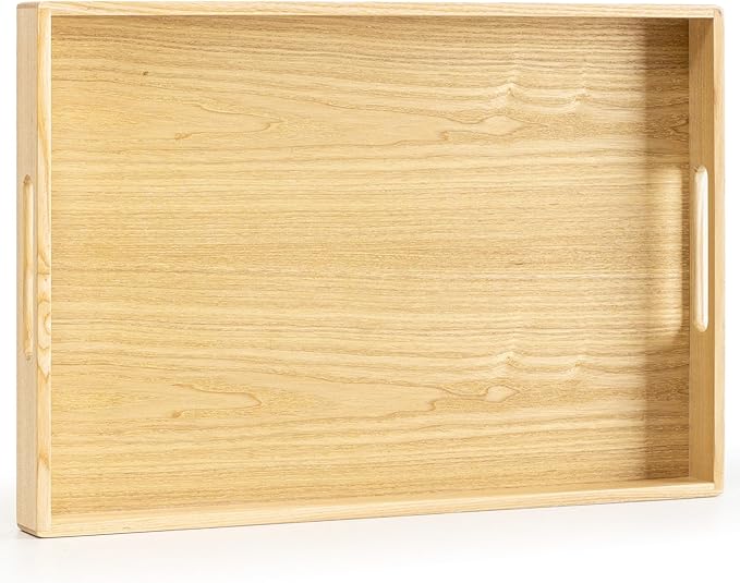Axeman Wooden Serving Tray with Wood Handles|Ottoman Tray for Breakfast, Bed, Couch|17x12in Ash Wood Coffee Table Trays|Food Drinks Decorative Storage Boards for Ottoman Kitchen, Natural-Ruum Studio Home