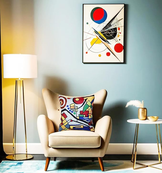 Kandinsky Decorative Pillow Cover Coastal Hand Embroidered Abstract Toss Pillows Farmhouse Chair Cushion Contemporary Pillowsham Mid-Century Chair Cushions Wool Size 18x18-Ruum Studio Home