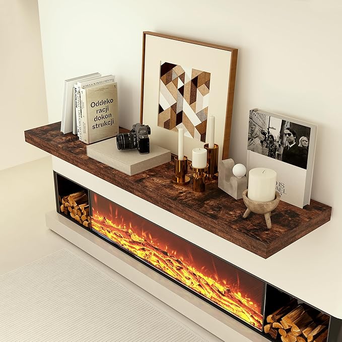 Heimlove 24 x 12 Inch Deep Floating Shelves Wall Mounted with Invisible Brackets,Storage Hanging Shelf for Wall Decor in Bathroom, Bedroom, Kitchen, Living Room, Office Set of 1 (Rustic Brown)-Ruum Studio Home