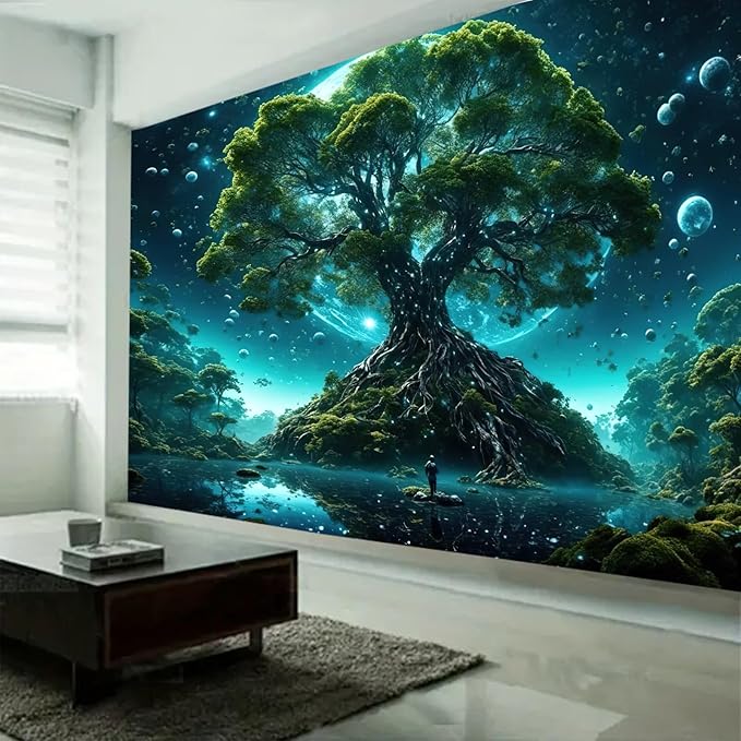FENDROM Tree of Life Tapestry Nature Green Tree Wall Hanging Aesthetic Moon Night Fantasy Wonderland Tree Plants Wall Art For Home Dorm Living Room Decor-Ruum Studio Home