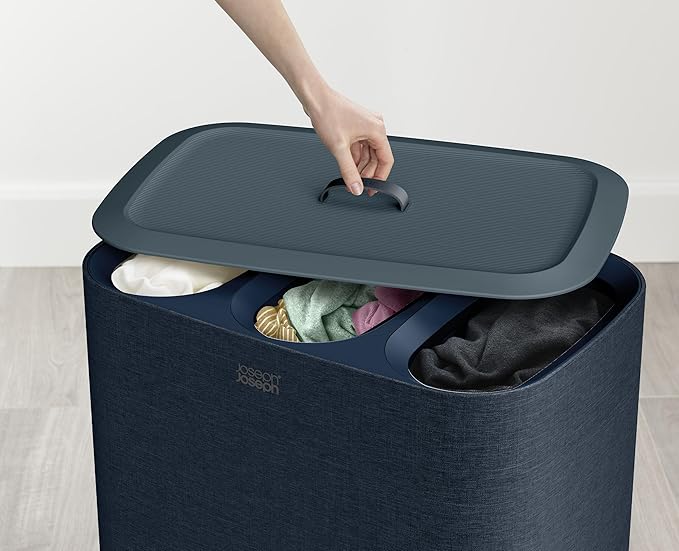 Joseph Joseph Tota Trio 90 liter/23.8 gallon Laundry Hamper Separation Basket with lid, 3 Removable Washing Bags with Handles- Black-Ruum Studio Home