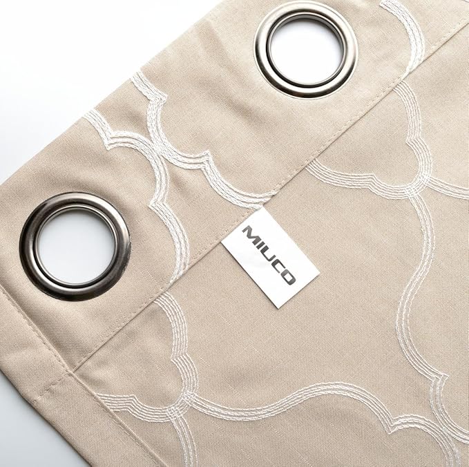 MIUCO Moroccan Embroidered Semi Sheer Curtains Faux Linen Grommet Window Drapes for Living Room 52 x 95 Inch 1 Pair Set, Linen-Ruum Studio Home