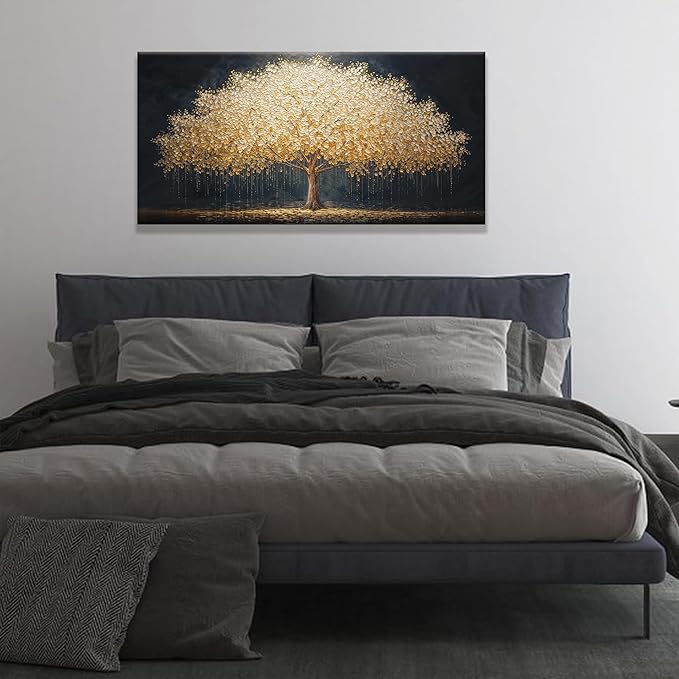 Canvas Wall Art Decor Gold Tree Of Life Abstract Wall Decor Artwork Canvas Prints Painting Gold Tree Wall Art Pictures For Bedroom Dining Room Home Office Artwork 20"X 40" Ready To Hang-Ruum Studio Home