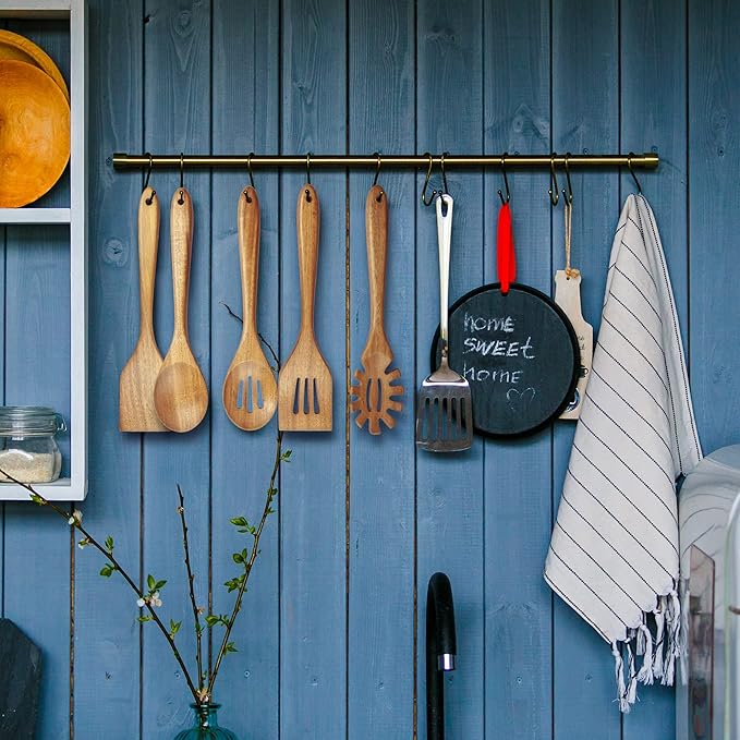 Acacia Wooden Spoons for Cooking: 5-Piece Kitchen & Cooking Utensils Set - Wooden Spatula, Slotted & Pasta Spoon - Essential Wooden Utensil Set-Ruum Studio Home