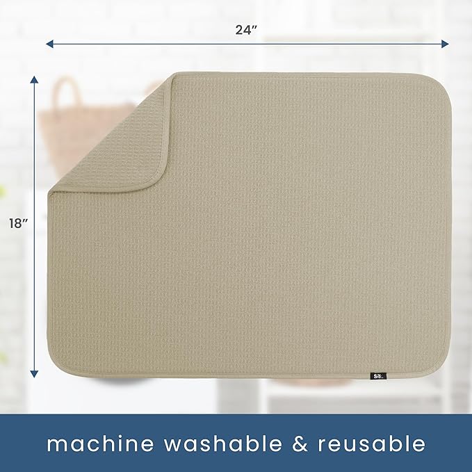 S&T INC. Dish Drying Mat XL, 18” x 24”, Absorbent Microfiber Kitchen Counter Mat, Dish Drying Pad for Dishes, Utensils, Pots and Pans, Extra Large, Pure Cashmere-Ruum Studio Home