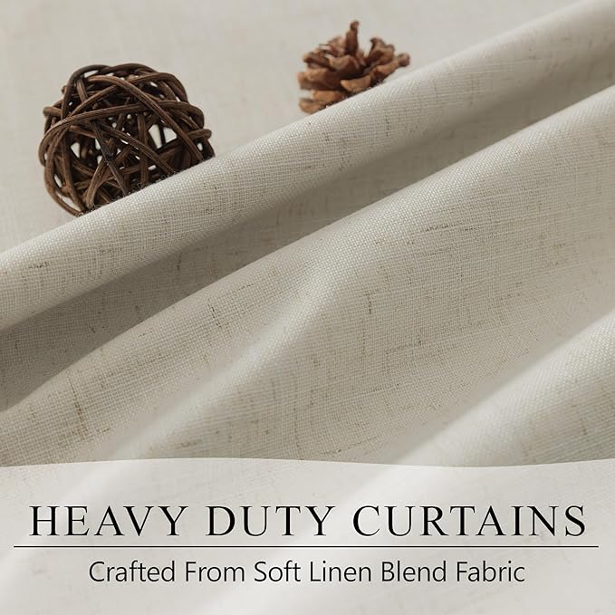 Neutral Blackout Nursery Curtains 102 Inches Long for Living Room Divider 2 Panel Weather Blocking Light Lightweight Blackout Curtains for Sliding Doorway Bedroom Darkening Tan Beige Thick Linen Drape