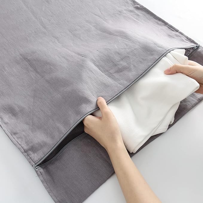 Linen Hanging Laundry Bag, 100% Linen Over The Door Laundry Hamper with Buttons and Zipper, Space Saving Door Hampers for Laundry Dirty Clothes Home Travel, Grey-Ruum Studio Home