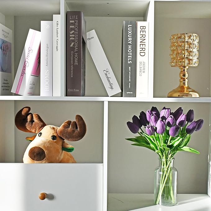 Mandy's Artificial Tulips 20 Stems Purple PU Faux Flowers for Wedding Home Decor 13.5 Inch-Ruum Studio Home