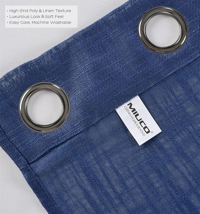 MIUCO Semi Sheer Curtains Poly Linen Textured Solid Grommet Curtains 63 Inches Long for Bedroom 2 Panels (2 x 37 Wide x 63" Long) Navy Blue-Ruum Studio Home