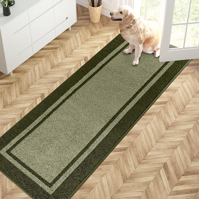 PURRUGS Dirt Trapping Door Mat 24" x 70", Non-Slip/Skid Machine Washable Entryway Rug, Shoes Scraper, Area Rug, Super Absorbent Welcome Mat for Muddy Wet Shoes and Paws, Budding Green & Sage Green-Ruum Studio Home