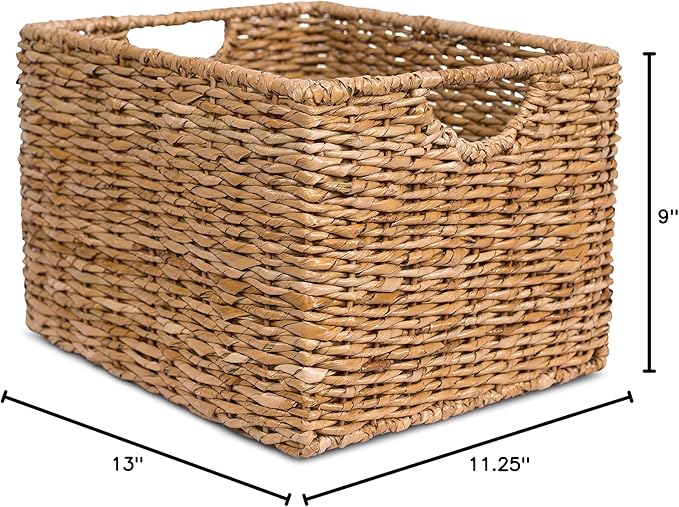 BIRDROCK HOME Storage Shelf Organizer Baskets with Handles - Handwoven Abaca Seagrass Wicker Basket for Pantry, Living Room, Office & Bathroom, Versatile Under Shelf Storage - Set of 3, Natural-Ruum Studio Home