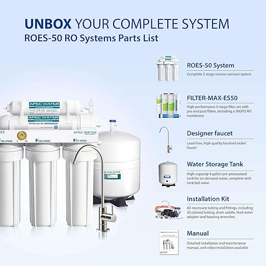 APEC Water Systems ROES-50 Essence Series Top Tier 5-Stage WQA Certified Ultra Safe Reverse Osmosis Drinking Water Filter System-Ruum Studio Home