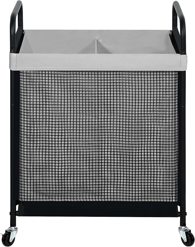 STO STO Laundry Hamper 2 Section, 100L Rolling Laundry Sorter Cart with Removable and Washable Liner Bag, Rolling Clothes Hamper with Metal Handle for Laundry Room and Bedroom, Gray-Ruum Studio Home