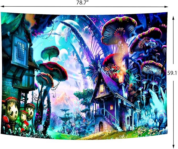 Delur Fantasy Forest Tapestry Enchanted Forest Mystical Magical Tree Tapestry Psychedelic Abstract Nature Landscape Wall Hanging Headboard for Bedroom Living Room Home Decor (59.1" x 78.7")-Ruum Studio Home