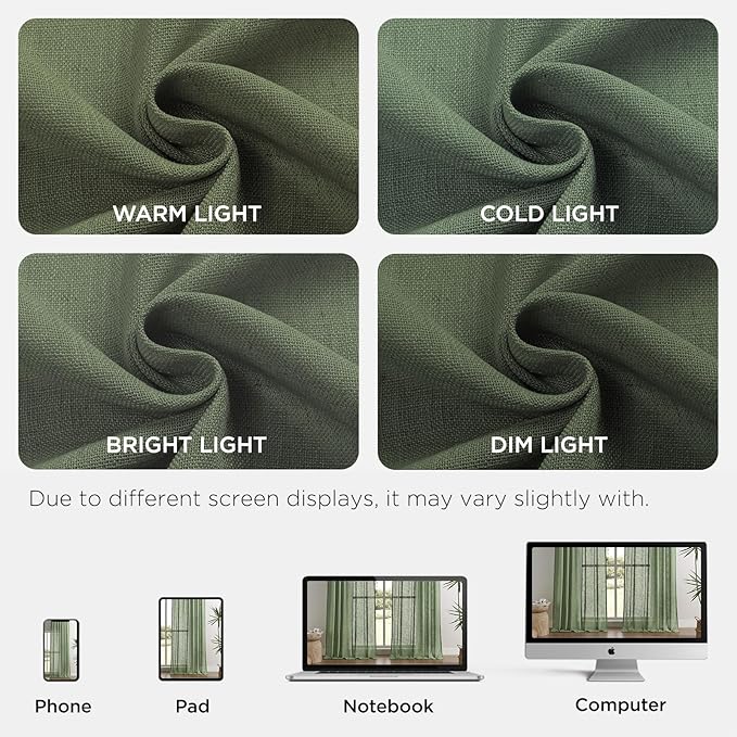 Joydeco Linen Curtains 108 Inch Length 2 Panel Sets,Light Filtering Curtains for Bedroom 52 Inch Wide Living Room Drapes with Back Tabs & Rod Pockets (W52 x L108 Inch, Loden)-Ruum Studio Home