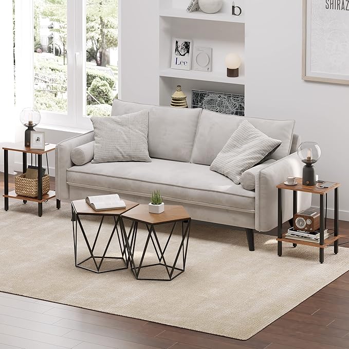 TUTOTAK End Table with Charging Station, Side Table with USB Ports and Outlets, Nightstand, 2-Tier Storage Shelf, Sofa Table for Small Space TB01BB040-Ruum Studio Home