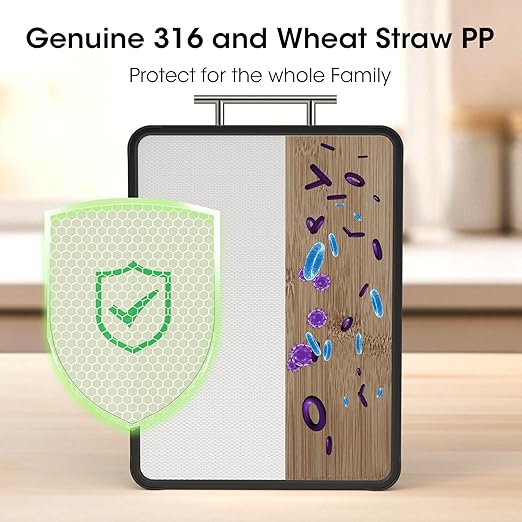 Dishwasher Safe 316 Stainless Steel Cutting Board for kitchen, Double-Sided Pure 316/Wheat Straw PP, Scratch-Resistant Chopping Board with Juice Groove&Grinding Area, Easy to Clean Large Size 16"*11"-Ruum Studio Home