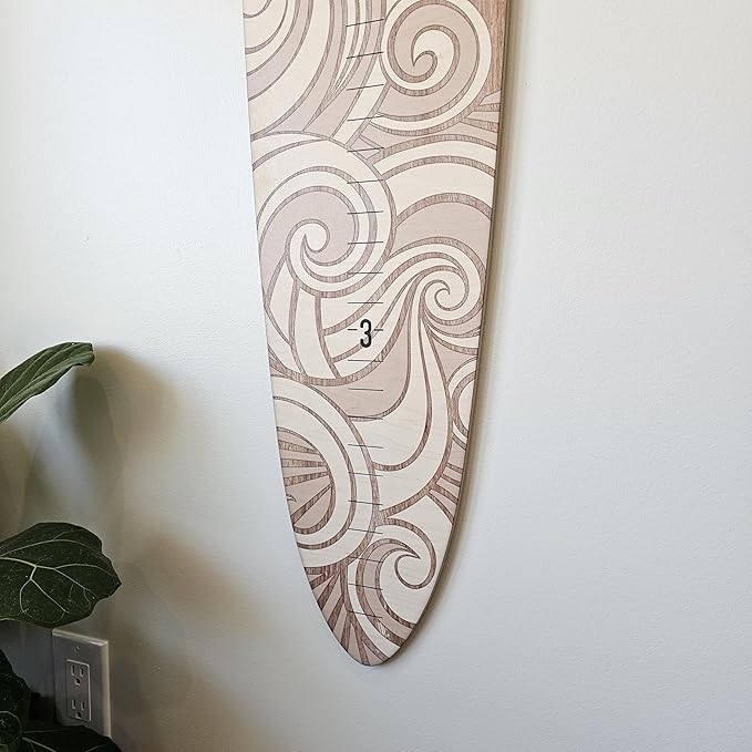 Wooden Surfboard Wall Decor Growth Chart - Surf Board Decor for Kids Room, Wooden Growth Chart for Wall, Surfboard Wall Art, Surfboards for Decoration - White Wave (9.5""x 45"")-Ruum Studio Home