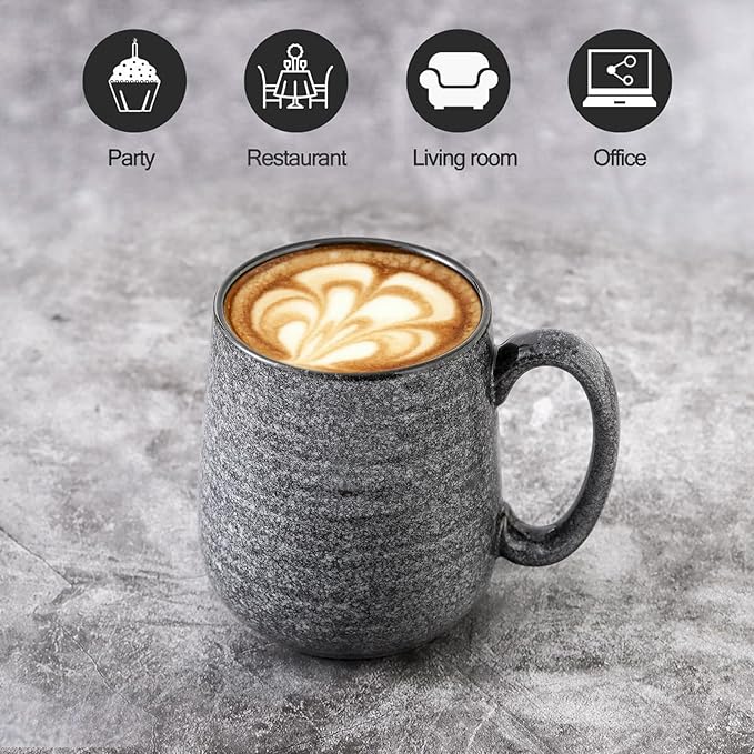 Hasense Ceramic Coffee Mugs Set of 6, Large Coffee Cups 12 oz, Latte Mug with Large Handle for Coffee, Tea, Milk and Hot Cocoa, Easy Hold & Clean, Dishwasher & Microwave Safe, Grey-Ruum Studio Home